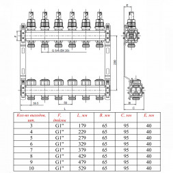 Коллекторная группа VALTEC VTc.584.EMNX.0603 3-х контурный ВР-НР 1&amp;quot;x3/4&amp;quot; DN 25 PN 6 с регулирующими клапанами и расходомерами
