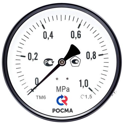 Манометр РОСМА ТМ-610ТЭ.00 (0...60 МПа) Дкорп=150мм кл. 1,5 M20x1,5 общетехнический эксцентрический 00000032554