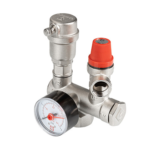 Группа безопасности VALTEC VT.460.0.0 1&amp;#039;&amp;#039; (0…10 бар) DN 25 PN 10 для котла, латунная с никелевым покрытием