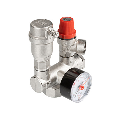 Группа безопасности VALTEC VT.460.0.0 1&amp;#039;&amp;#039; (0…10 бар) DN 25 PN 10 для котла, латунная с никелевым покрытием