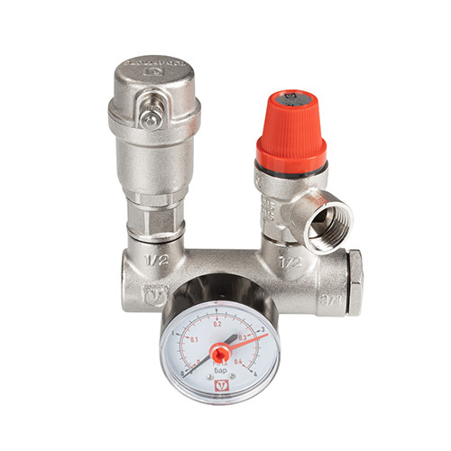 Группа безопасности VALTEC VT.460.0.0 1&amp;#039;&amp;#039; (0…10 бар) DN 25 PN 10 для котла, латунная с никелевым покрытием