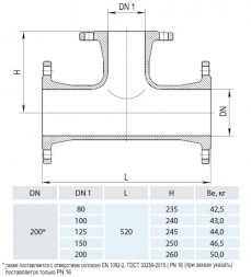 Тройник фланцевый HAWLE 8510 DN 200-125 PN 16