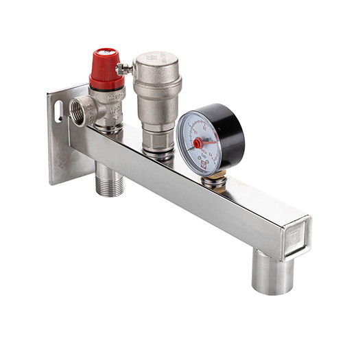 Группа безопасности VALTEC VT.495.SS.3 3/4&amp;#039;&amp;#039; (0…4 бар) DN 20 PN 10 для расширительного бака на консоли из нержавеющей стали, латунная с никелевым покрытием