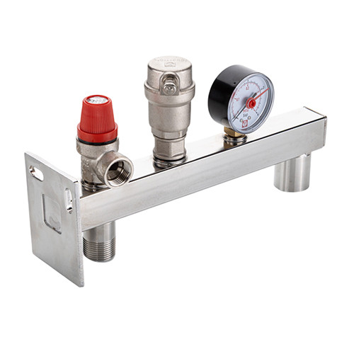 Группа безопасности VALTEC VT.495.SS.3 3/4&amp;#039;&amp;#039; (0…4 бар) DN 20 PN 10 для расширительного бака на консоли из нержавеющей стали, латунная с никелевым покрытием