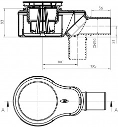 Корпус сифона HL520K DN50 поворотный шарнир