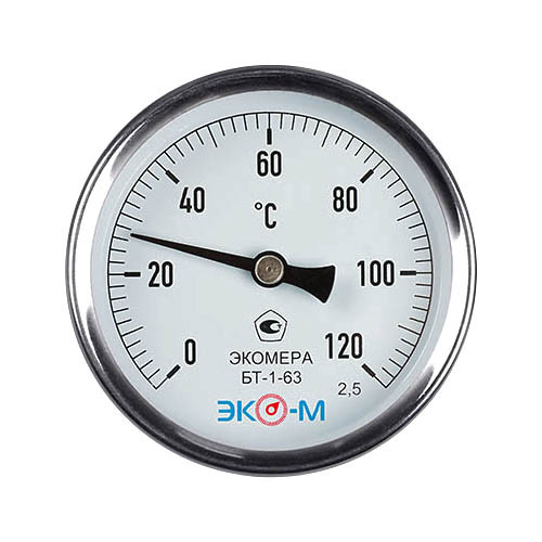 Термометр биметаллический ЭКОМЕРА БТ-1 Ду 63, Т 0-120C, L=60