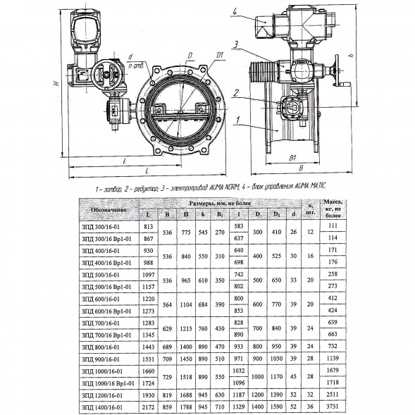 Затвор ЭНЭКОС DN 600 PN 16 поворотный фланцевый с двойным эксцентриком с редуктором, электроприводом и блоком управления