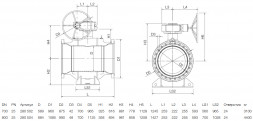 Кран шаровой NAVAL 280502 DN 700 PN 25 стальной стандартнопроходный фланцевый для газа с редуктором