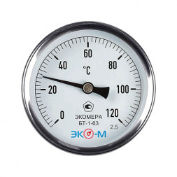 Термометр биметаллический ЭКОМЕРА БТ-1 Ду 63, Т 0-120C, L=100