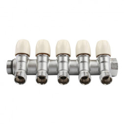 Коллектор распределительный Tiemme Maxima 1860010 5 отвода ВР-НР 3/4&amp;quot;х1/2&amp;quot; DN 20 PN 10 с регулирующими клапанами модульный