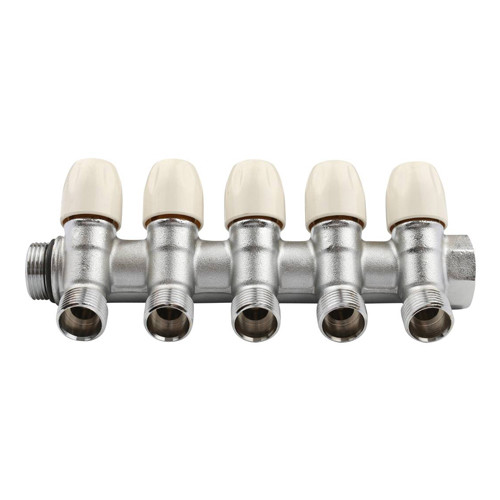 Коллектор распределительный Tiemme Maxima 1860010 5 отвода ВР-НР 3/4&amp;quot;х1/2&amp;quot; DN 20 PN 10 с регулирующими клапанами модульный