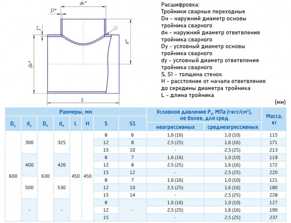 Тройник стальной 630x8-325х6 ОСТ 36-24-77 переходный сварной