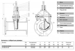 Задвижка AVK 50/60-015 DN 80 DIN 1882 клиновая фланцевая