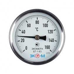 Термометр биметаллический ЭКОМЕРА БТ-1 Ду 63, Т 0-160C, L=80