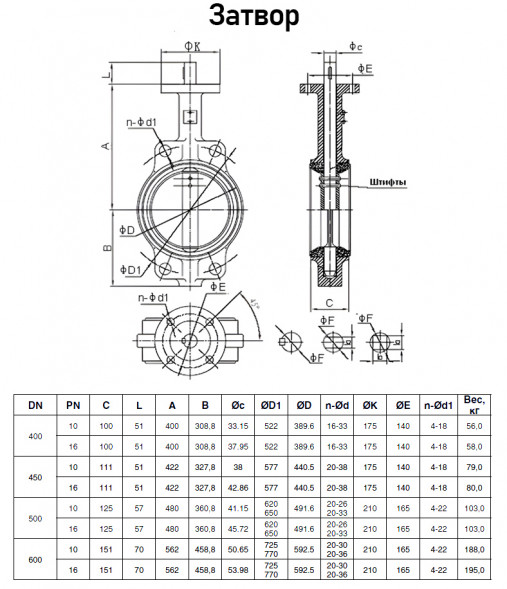 Затвор Kvant KV01 DN 600 PN 16 дисковый поворотный межфланцевый с электроприводом ГЗ-ОФ-45/11К