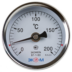 Термометр биметаллический ЭКОМЕРА БТ-1 Ду 63, Т 0-200C, L=60
