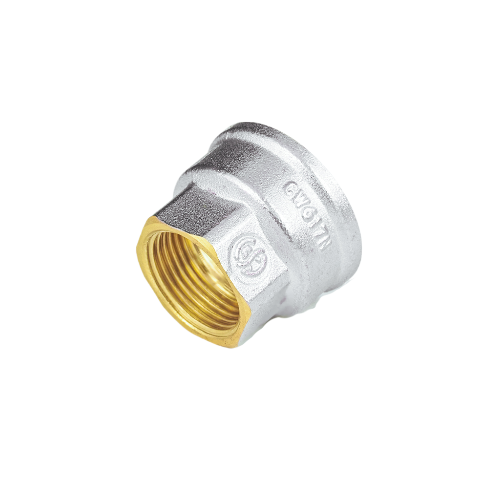 Муфта соединительная переходная латунная Aquasfera 9019 DN 15x20 PN 30 резьба - 1/2&amp;#039;&amp;#039;x3/4&amp;#039;&amp;#039;, покрытие - никель, резьбовая ВР-ВР, 9019-01