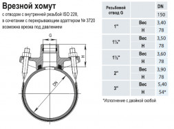 Врезной хомут HAWLE 3500 DN 150-1 1/4&amp;quot; PN 16 универсальный с резьбовым подключением ISO 228