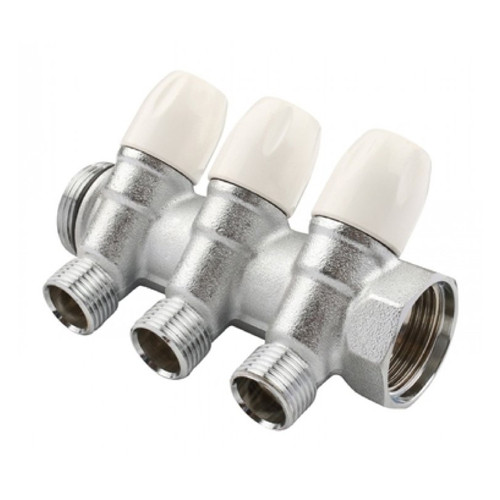 Коллектор распределительный Tiemme Maxima 1860005 3 отвода ВР-НР 3/4&amp;quot;х1/2&amp;quot; DN 20 PN 10 с регулирующими клапанами модульный