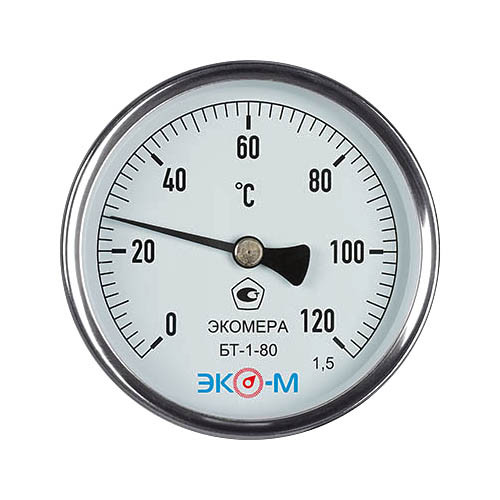 Термометр биметаллический ЭКОМЕРА БТ-1 Ду 80, Т 0-120C, L=80