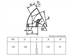 Отвод 60-168х12,0-12Х18Н10Т ГОСТ 30753-2001 стальной бесшовный крутоизгогнутый