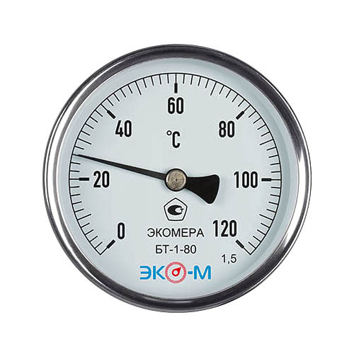 Термометр биметаллический ЭКОМЕРА БТ-1 Ду 80, Т 0-120C, L=100
