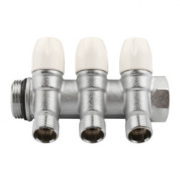 Коллектор распределительный Tiemme Maxima 1860021 3 отвода ВР-НР 1&amp;quot;х1/2&amp;quot; DN 25 PN 10 с регулирующими клапанами модульный