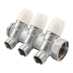 Коллектор распределительный Tiemme Maxima 1860021 3 отвода ВР-НР 1&amp;quot;х1/2&amp;quot; DN 25 PN 10 с регулирующими клапанами модульный