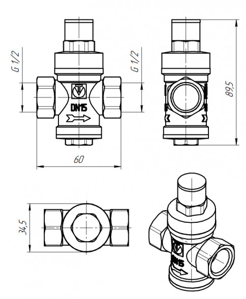 Редуктор давления VALTEC VT.083.N.04 1/2&amp;#039;&amp;#039; DN 15 PN 16 поршневой, прямого действия, латунный с никелированным покрытием