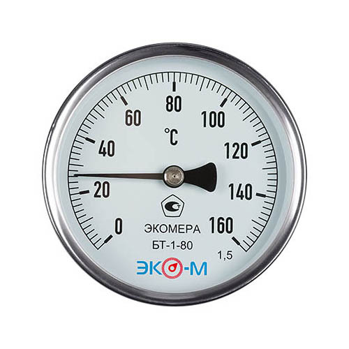 Термометр биметаллический ЭКОМЕРА БТ-1 Ду 80, Т 0-160C, L=60