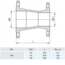 Переход фланцевый HAWLE 8550 DN 100-65 PN 16