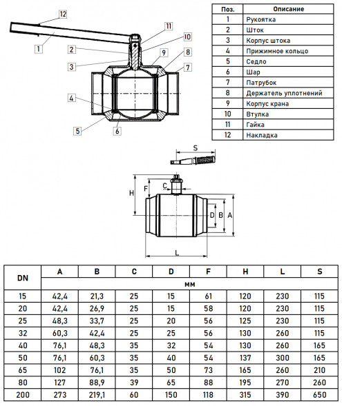 Кран шаровой Danfoss JiP Premium WW DN 15 PN 40 стальной стандартнопроходный под приварку