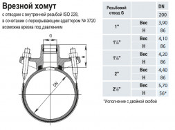 Врезной хомут HAWLE 3500 DN 200-2&amp;quot; PN 16 универсальный с резьбовым подключением ISO 228