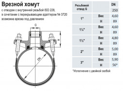 Врезной хомут HAWLE 3500 DN 250-1 1/4&amp;quot; PN 16 универсальный с резьбовым подключением ISO 228