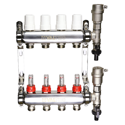 Коллекторная группа VALTEC VTc.589.EMNX.0610 10-ти контурный ВР-НР 1&amp;quot;x3/4&amp;quot; DN 25 PN 9 с регулирующими клапанами и расходомерами
