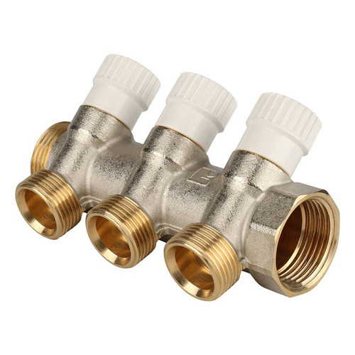 Коллектор распределительный STOUT SMB 6851 3 отвода ВР-НР 1&amp;quot;х3/4&amp;quot; DN 25 PN 10 с запорными клапанами