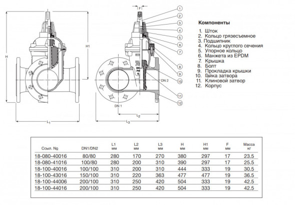 Задвижка AVK 18/40-44016 DN 200/100 PN 10/16 фланцевая магистральная тройниковая