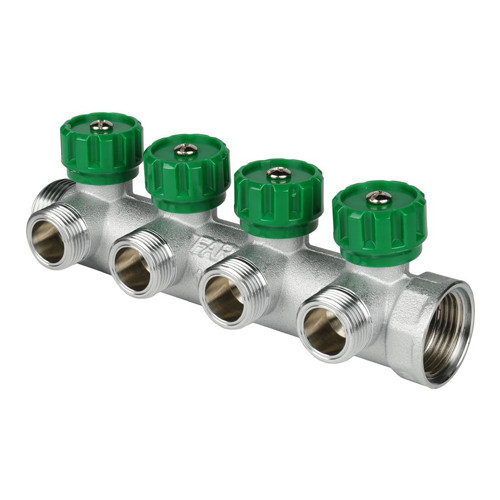 Коллектор распределительный FAR FK 3824 4 отвода ВР-НР 1&amp;quot;х3/4&amp;quot; DN 25 PN 16 с регулирующими клапанами