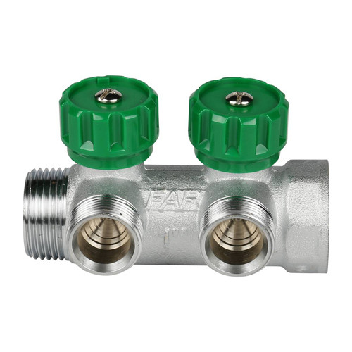 Коллектор распределительный FAR FK 3821 2 отвода ВР-НР 1&amp;quot;х3/4&amp;quot; DN 25 PN 16 с регулирующими клапанами