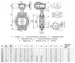 Затвор дисковый чугунный Benarmo FBV-RA DN 250 PN 10/16 поворотный межфланцевый с редуктором с концевыми выключателями EURO
