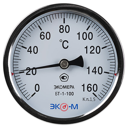 Термометр биметаллический ЭКОМЕРА БТ-1 Ду 100, Т 0-160C, L=80