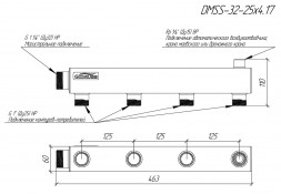 Коллектор распределительный GIDRUSS DMSS-32-25x4 4-х контурный НР 1 1/4&amp;quot;x1&amp;quot; Ду 32 Ру 6 магистральный
