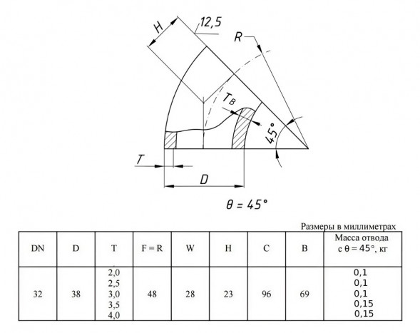 Отвод стальной 45-2-38х3-09Г2С ГОСТ 17375-2001 бесшовный крутоизогнутый