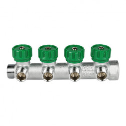 Коллектор распределительный FAR FK 3824 4 отвода ВР-НР 3/4&amp;quot;х1/2&amp;quot; DN 20 PN 16 с регулирующими клапанами