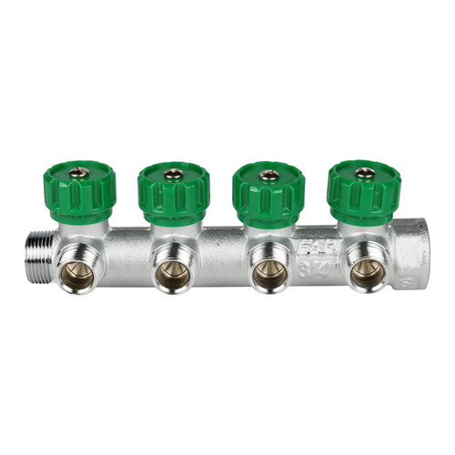 Коллектор распределительный FAR FK 3824 4 отвода ВР-НР 3/4&amp;quot;х1/2&amp;quot; DN 20 PN 16 с регулирующими клапанами