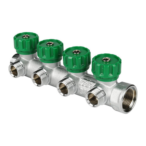 Коллектор распределительный FAR FK 3824 4 отвода ВР-НР 3/4&amp;quot;х1/2&amp;quot; DN 20 PN 16 с регулирующими клапанами