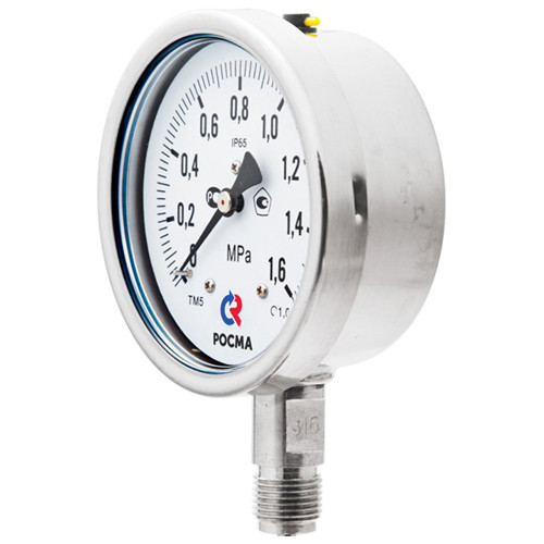 Мановакуумметр РОСМА ТМВ-521Р.00 (-1...0,6 кгс/см2) Дкорп=100мм кл. 1,0 M20x1,5 коррозионностойкий виброустойчивый радиальный 00000000438