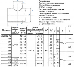 Тройник стальной 377x9-273х8 4 ТС-588.000 серия 5.903-13 переходный сварной