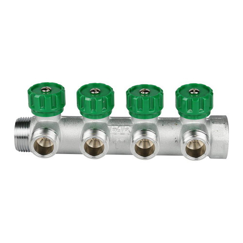 Коллектор распределительный FAR FK 3824 4 отвода ВР-НР 1&amp;quot;х3/4&amp;quot; DN 25 PN 16 с регулирующими клапанами плоское уплотнение