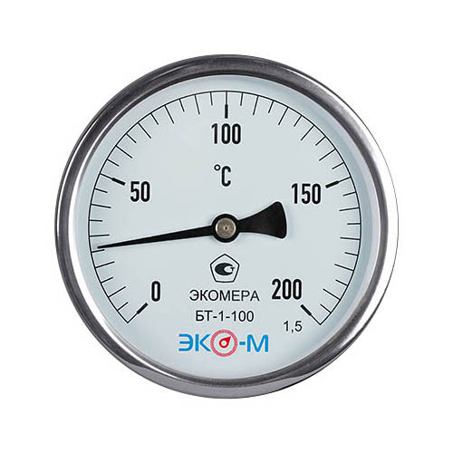Термометр биметаллический ЭКОМЕРА БТ-1 Ду 100, Т 0-200C, L=60
